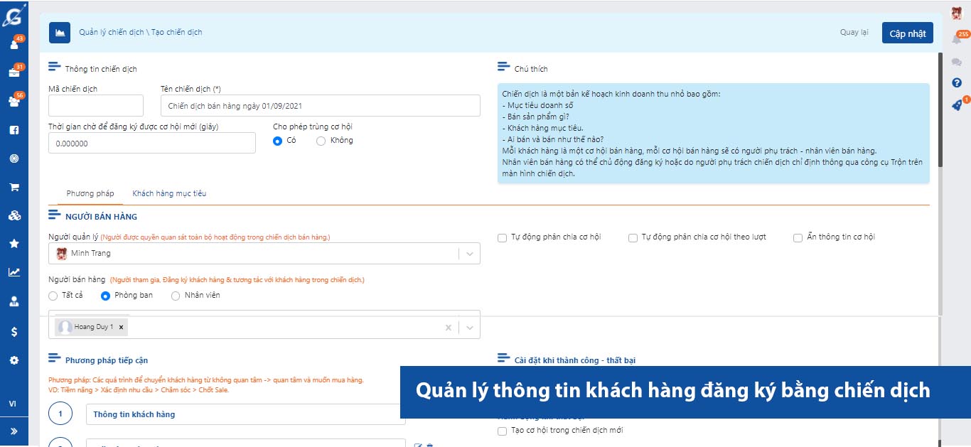 Quản lý thông tin khách hàng đăng ký bằng chiến dịch trên Getfly CRM