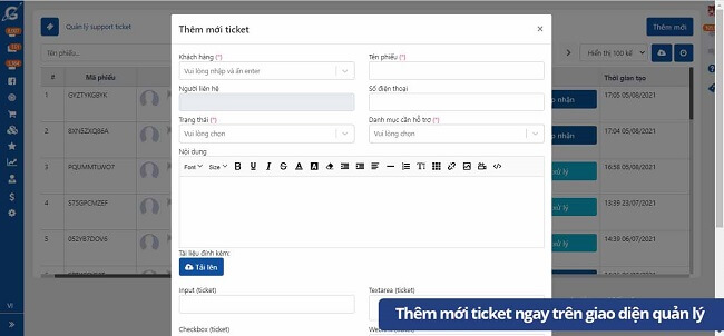 Tạo ticket trực tiếp trên giao diện support ticket