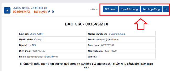 Thiết lập mối liên hệ giữa Báo giá với Hợp đồng hoặc Đơn hàng