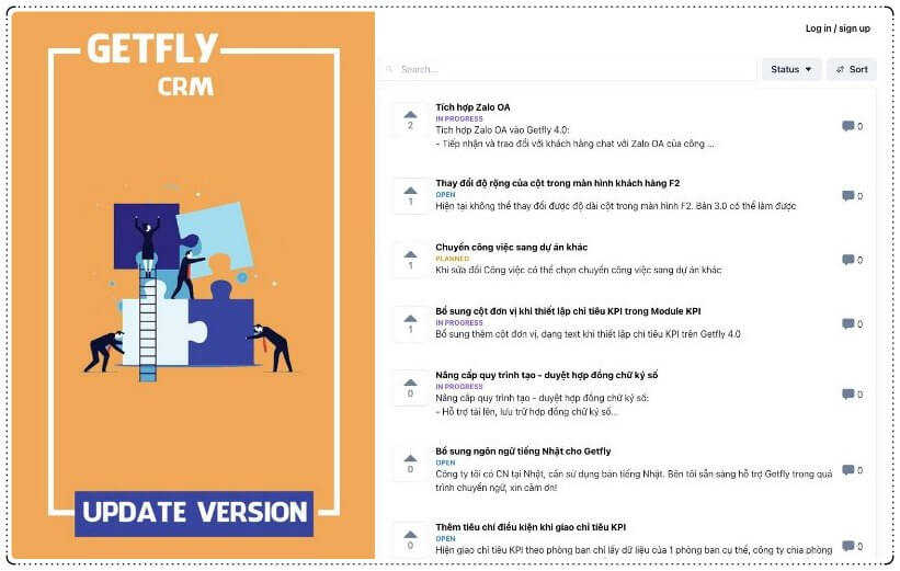 getfly crm bản cập nhật phần mềm ngày 29/11/2021