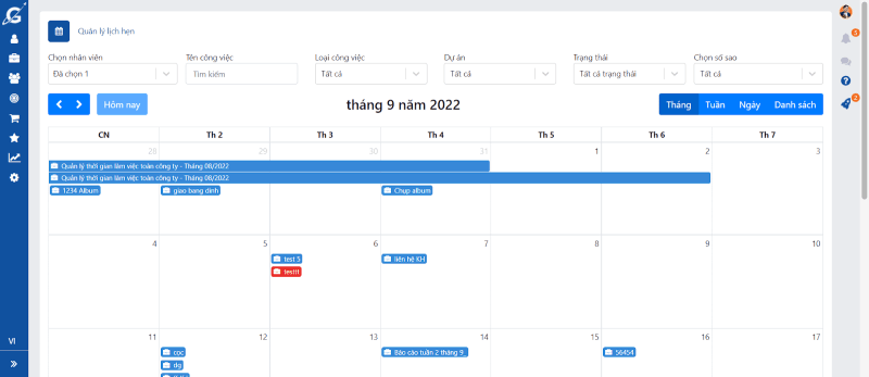 Giao diện quản lý lịch hẹn theo dạng calendar